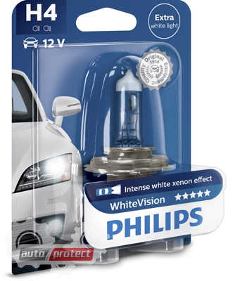  12 - Philips WhiteVision H4 12V 60/55W  , 1 