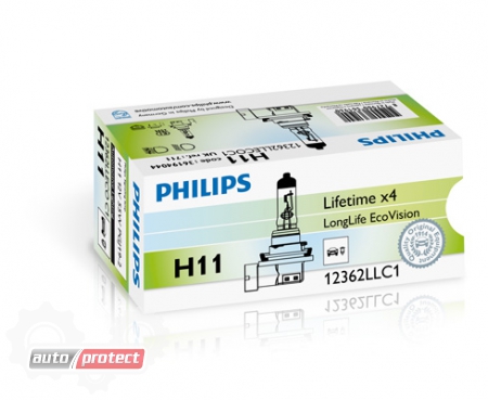  4 - Philips LongLife EcoVision H11 12V 55W  , 1 