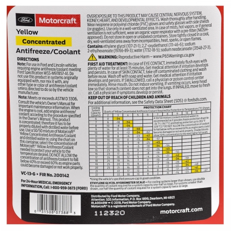  4 - Ford Motorcraft Yellow Concentrated Antifreeze/Coolant    